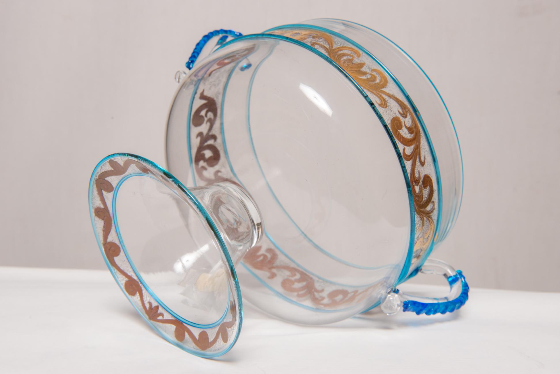 20th Century Venetian Glass and Gold Bowl with Handles For Sale