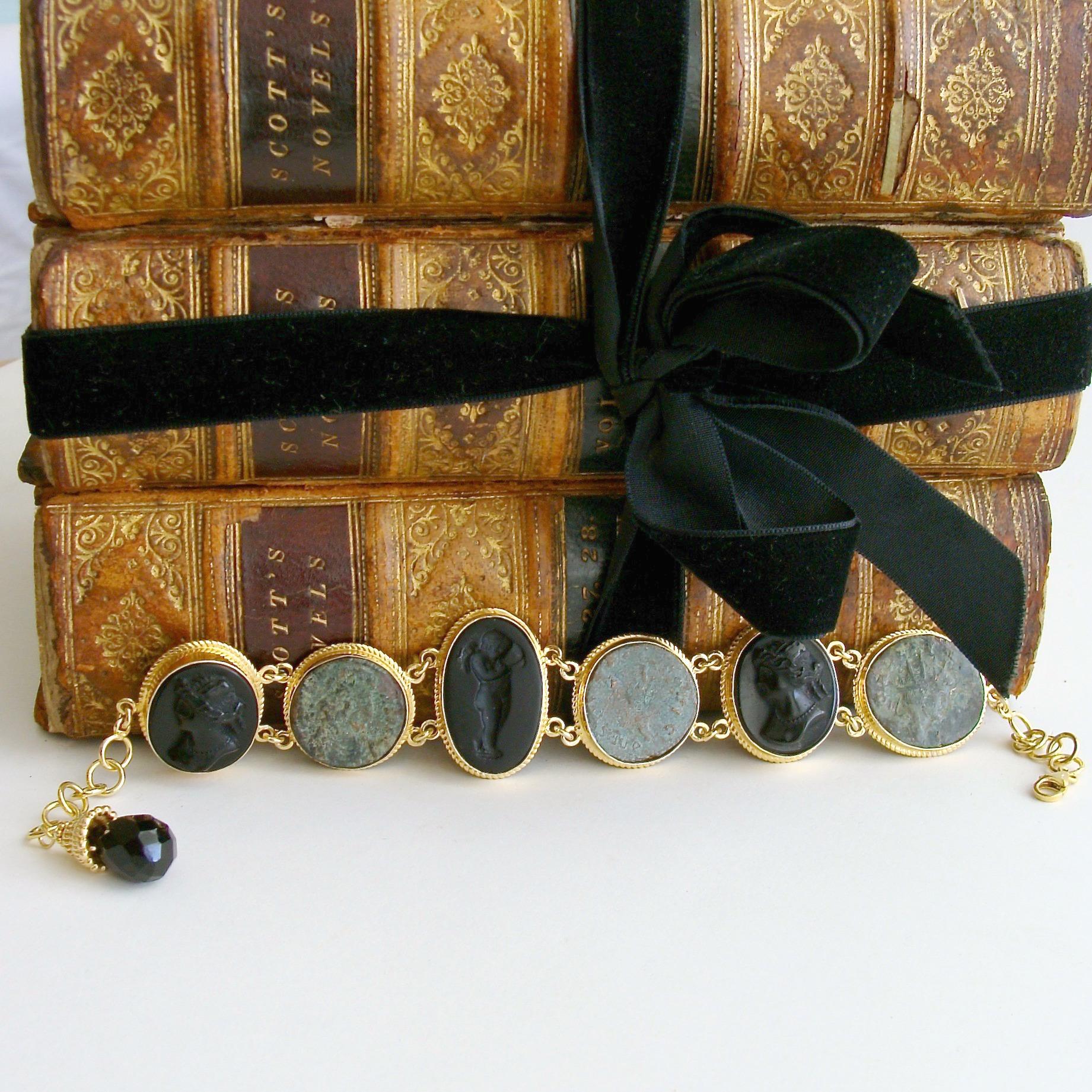 Venetian Glass Cameo Intaglio Bracelet Ancient Roman Coins, Roma Bracelet II In New Condition In Colleyville, TX