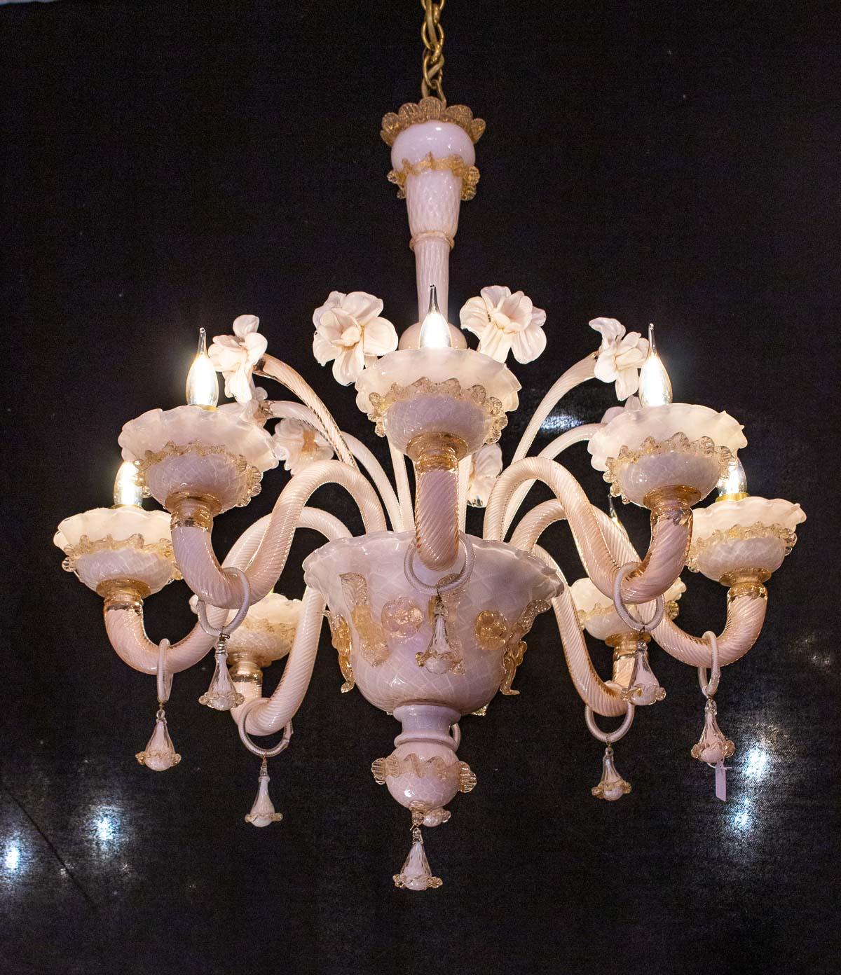 European Venetian Glass Chandelier, 20th Century