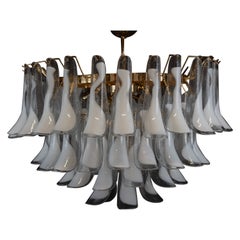 Venetian Glass Chandelier with 62 White Leaves, Murano Made in Italy Available