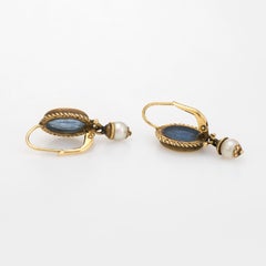 Venetian Glass Cherub Drop Earrings Vintage 18 Karat Gold Estate Fine Jewelry