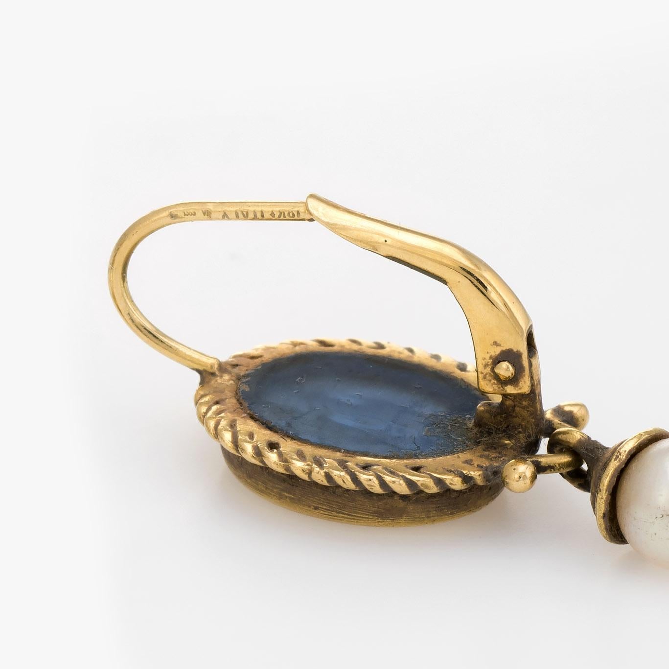 Women's Venetian Glass Cherub Drop Earrings Vintage 18 Karat Gold Estate Fine Jewelry