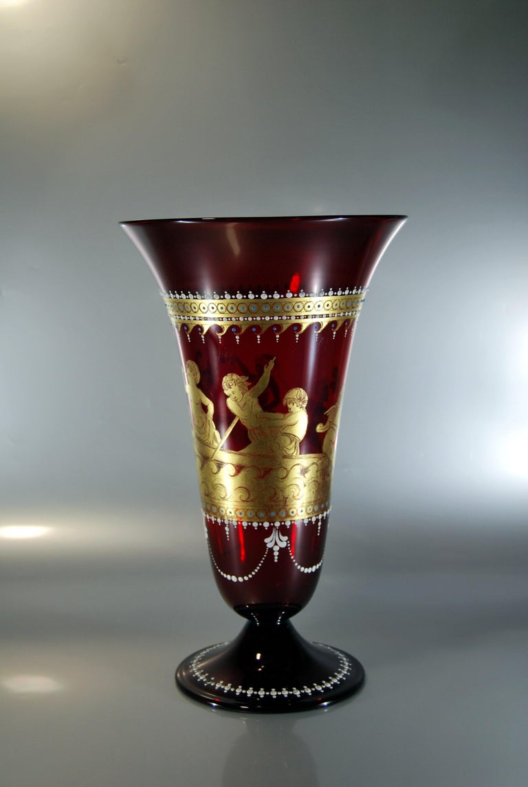 Glass Vase with Antique Gilt Decoration Engraved with