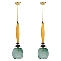 Venetian Glass Gray and Amber, Hand-Blown, Murano, Italy