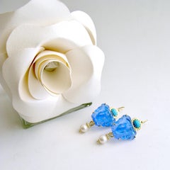 Venetian Glass Intaglio/Cameo Sleeping Beauty Turquoise Earrings