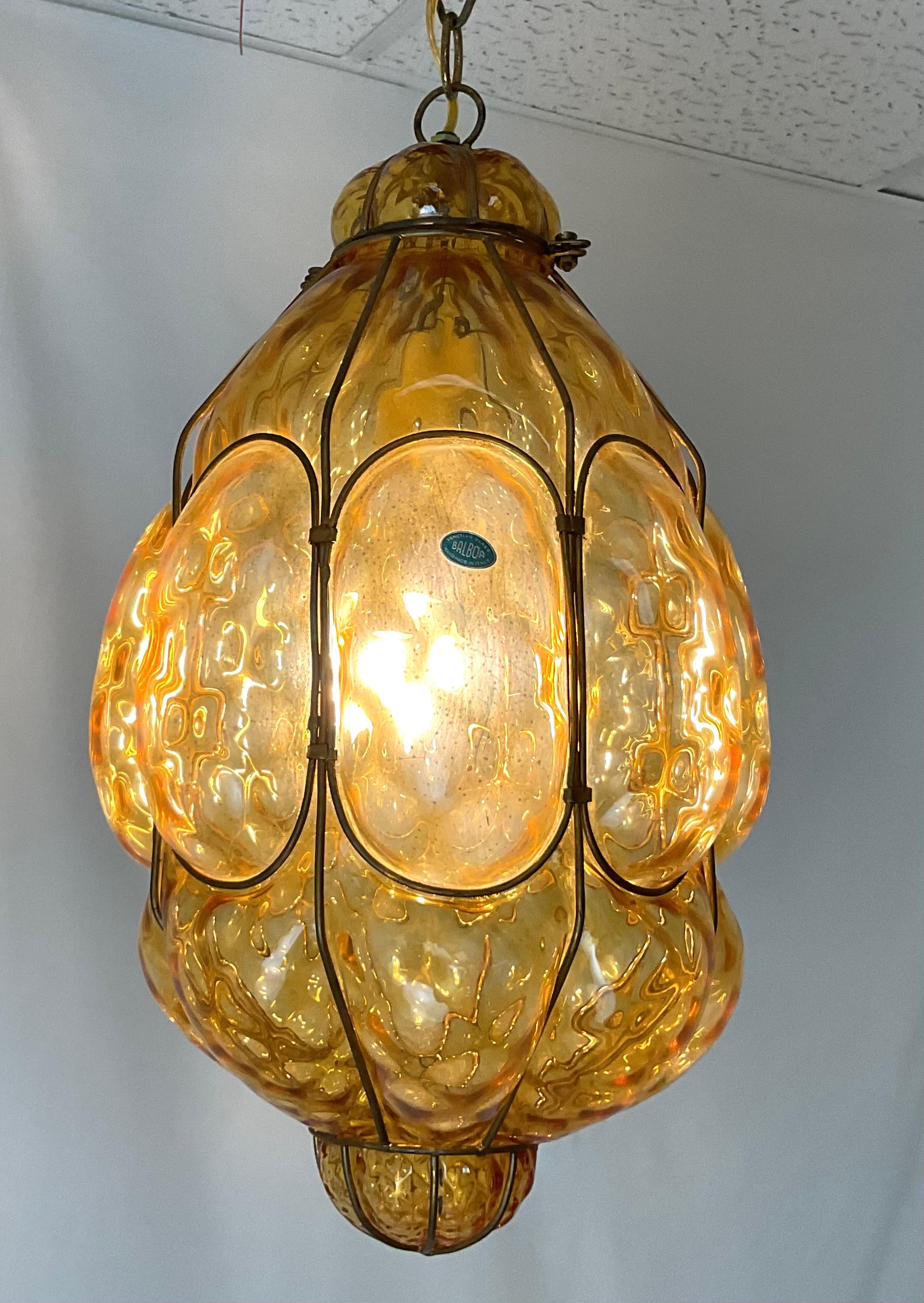 Metal Venetian Glass Lantern Hand Blown For Sale