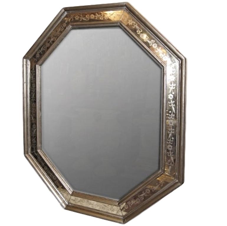 Etched Venetian Glass Mirror For Sale