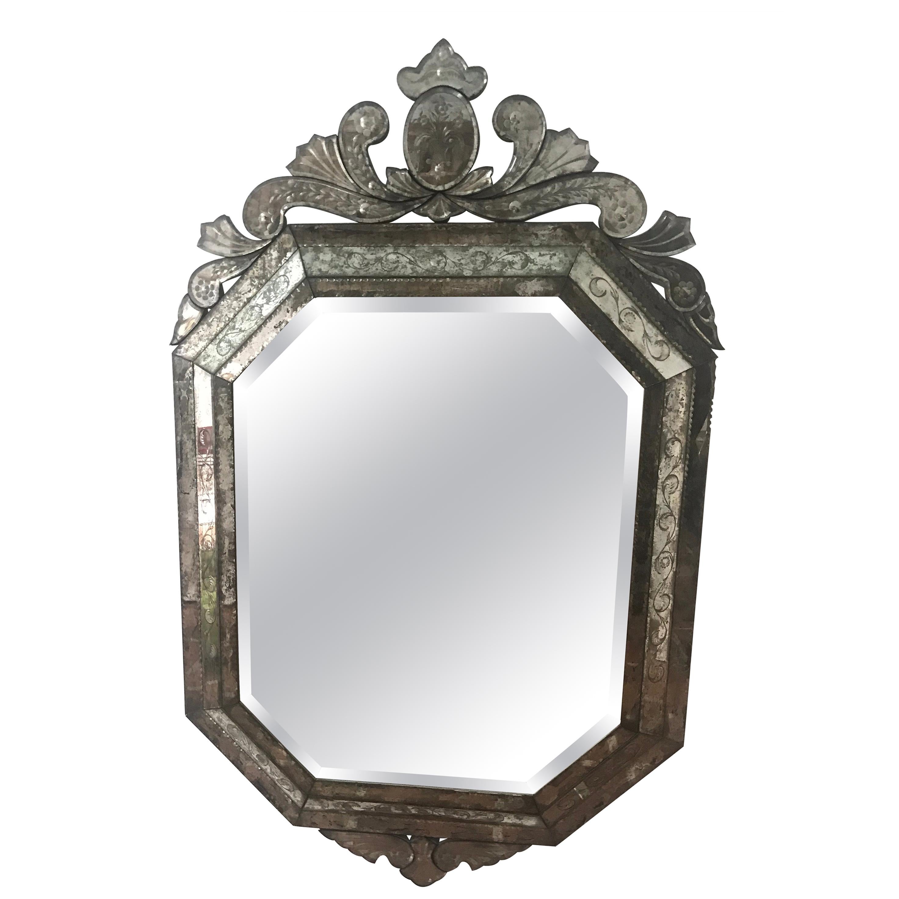 Unusual Glass Mirror with Enamel Decoration For Sale at 1stDibs