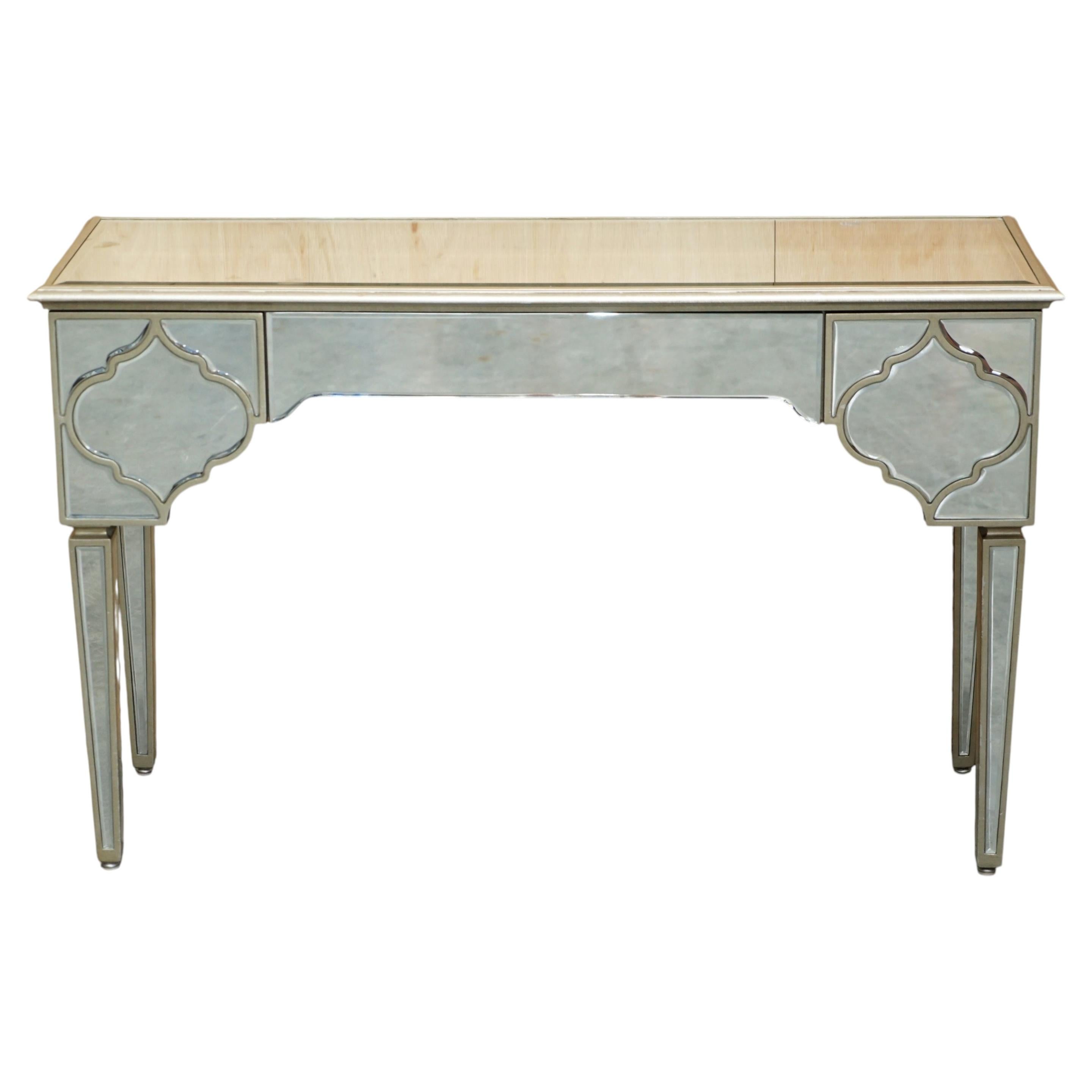 VENETIAN GLASS MIRRORED DRESSING TABLE BASE WiTH THREE LARGE DRAWERS CONSOLE
