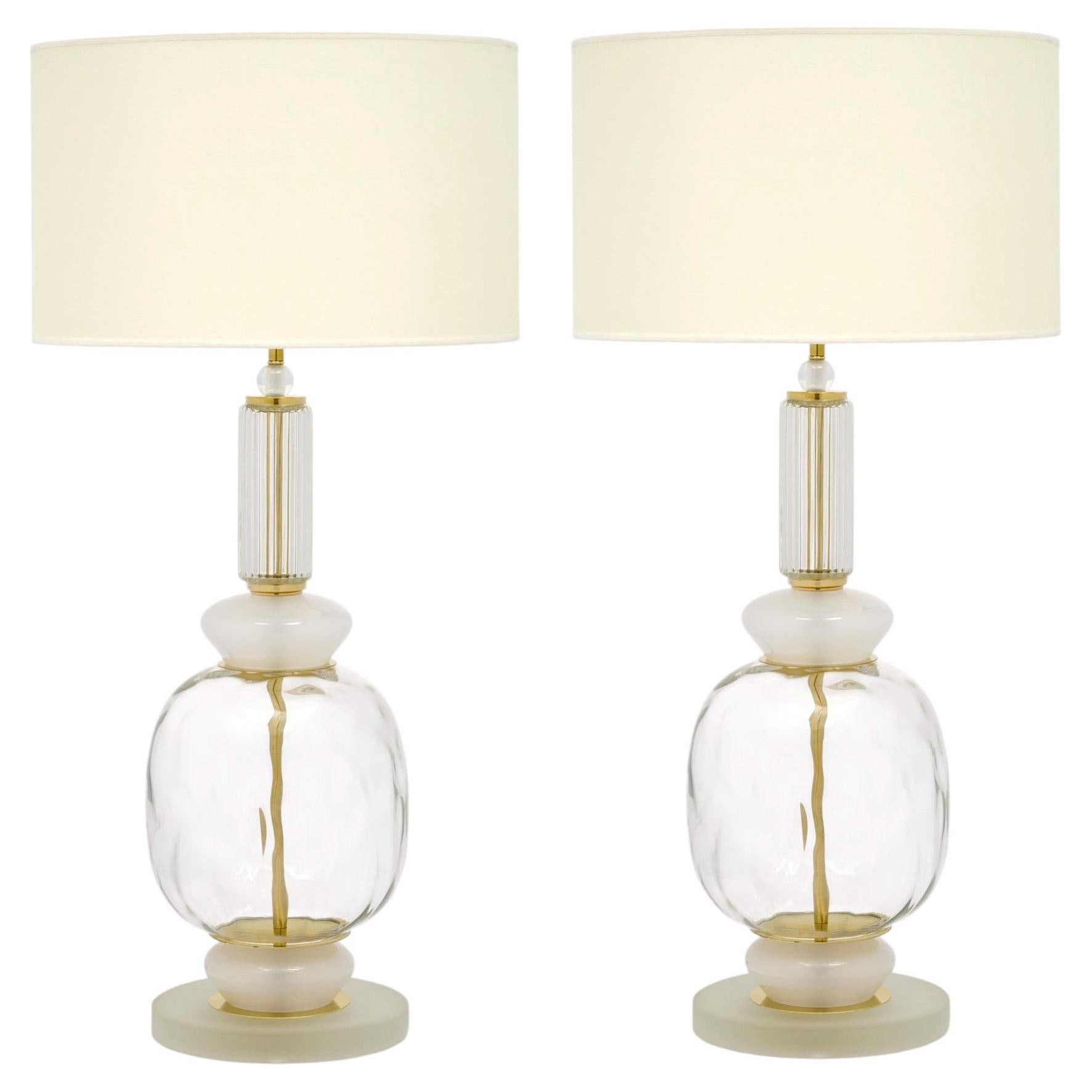Venetian Glass Modernist Pair of Lamps, Murano, Italy