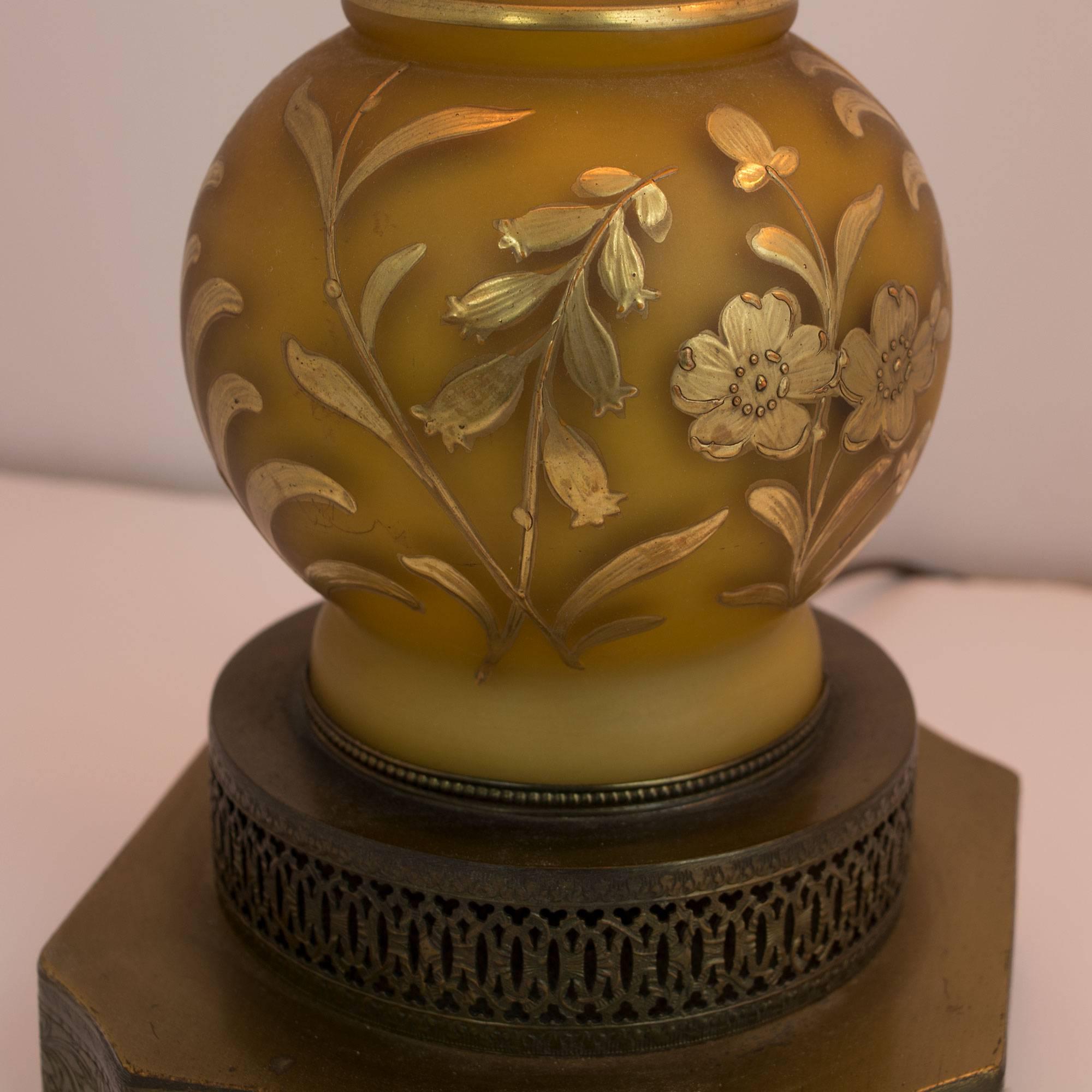 Art Nouveau Venetian Glass Painted Glass Table Lamps, Pair