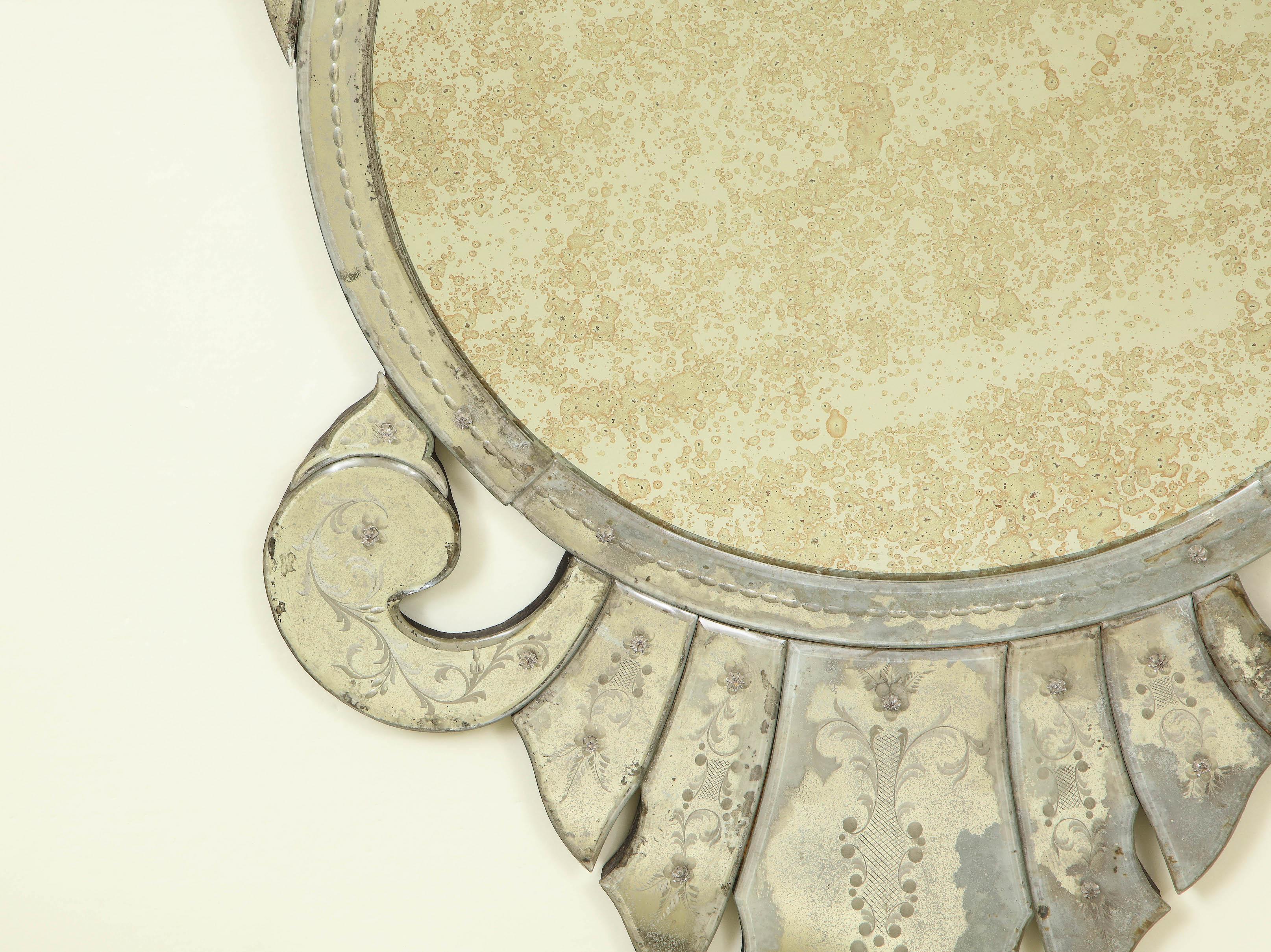 Baroque Revival Venetian Glass Shield-Form Mirror