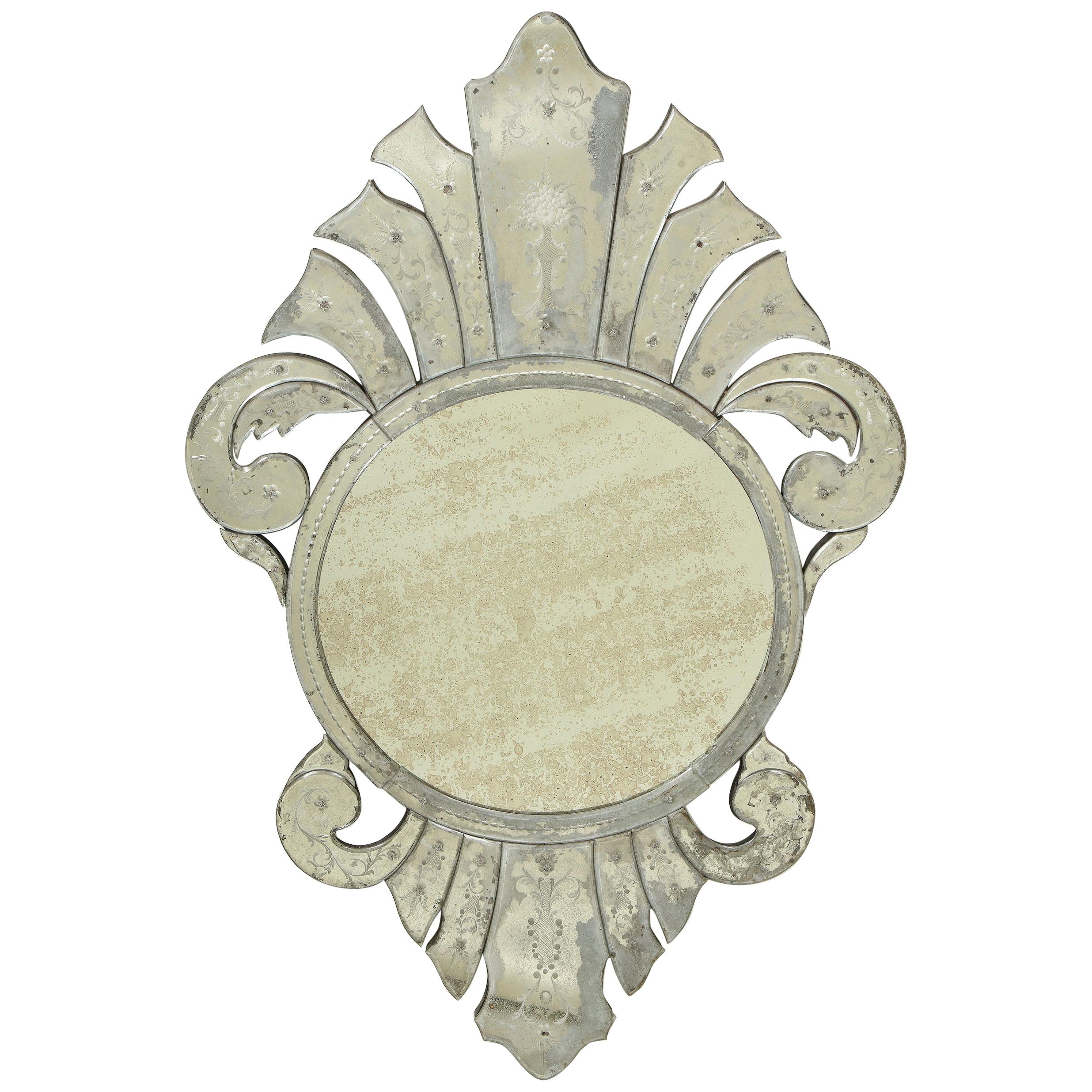Venetian Glass Shield-Form Mirror