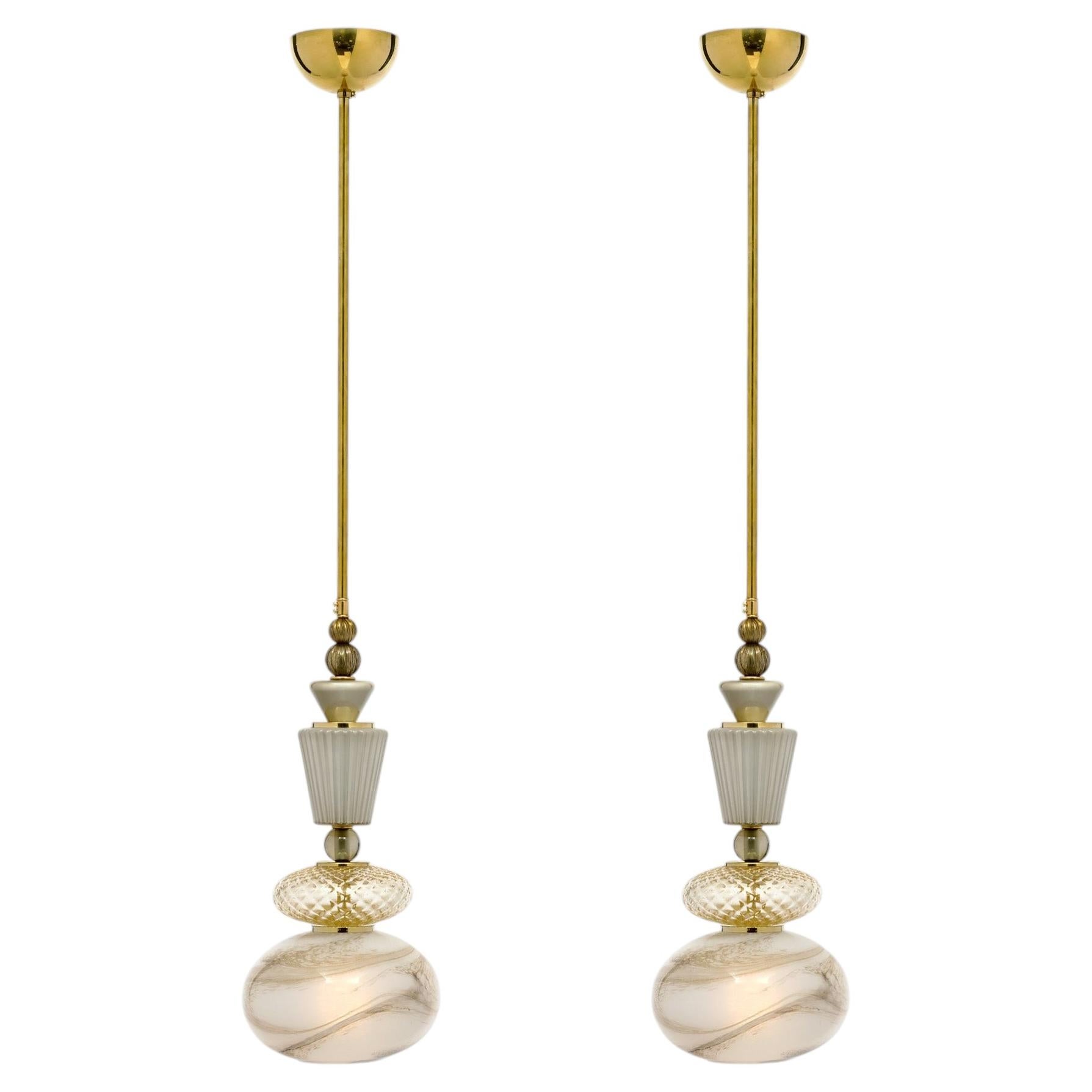 Venetian Glass Smoked Pendant Lights, Murano, Italy