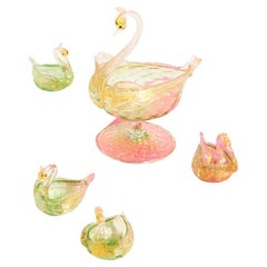 Retro Venetian Glass Swan Serving Set of Five Pieces