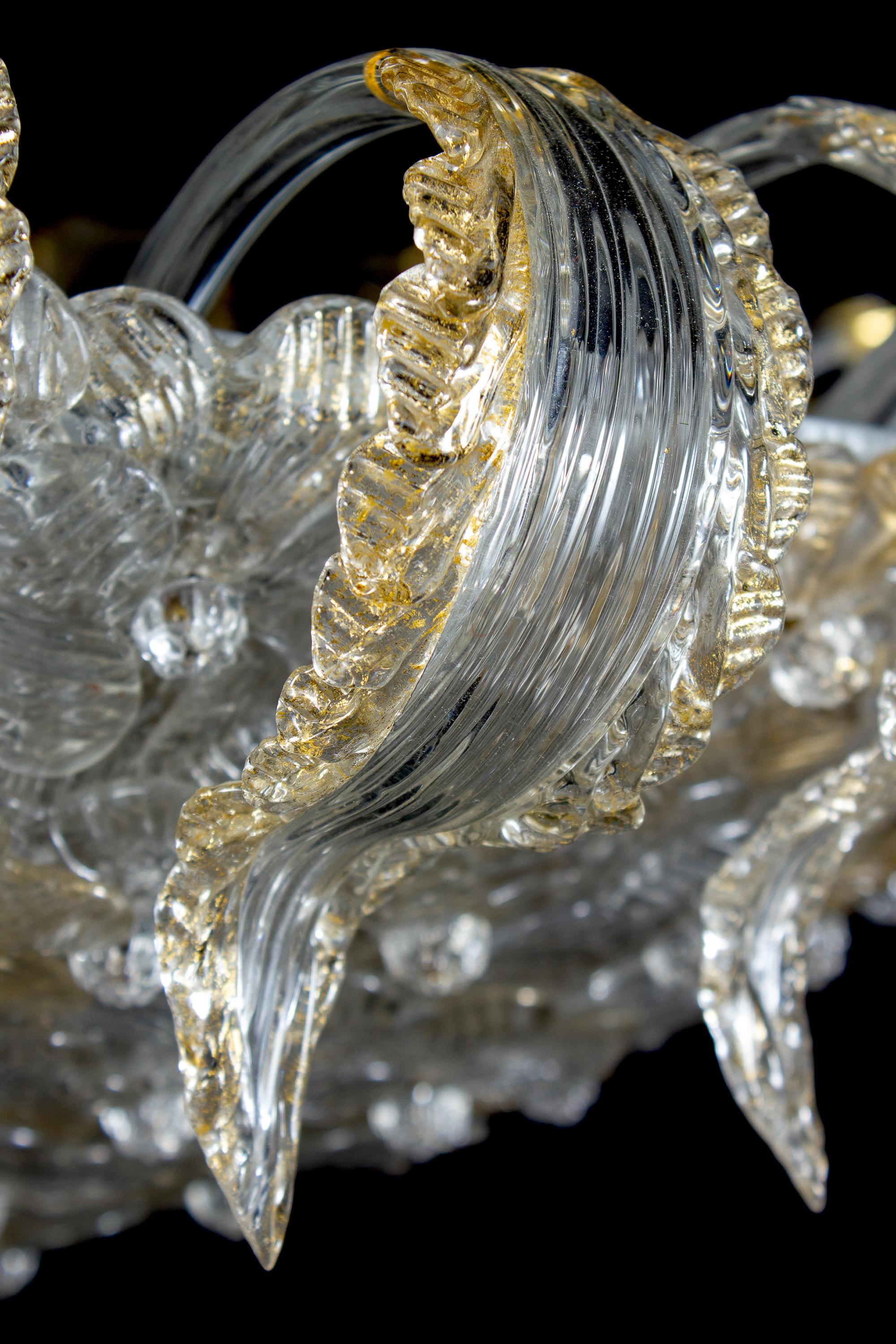 20th Century Venetian Gold and Ice Flower Glass Chandelier by Barovier e Toso, 1950