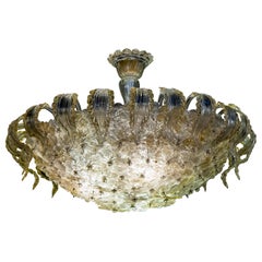 Venetian Gold and Ice Flower Glass Chandelier by Barovier e Toso, 1950