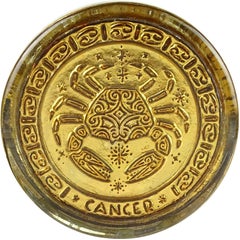 Venetian Gold Leaf Embossed Cancer Zodiac Sign Italian Art Glass Paperweight
