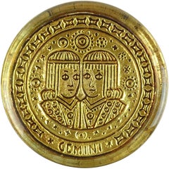 Venezianisches Blattgold geprägte Zwillinge Sternzeichen Italienische Kunst Glas Briefbeschwerer