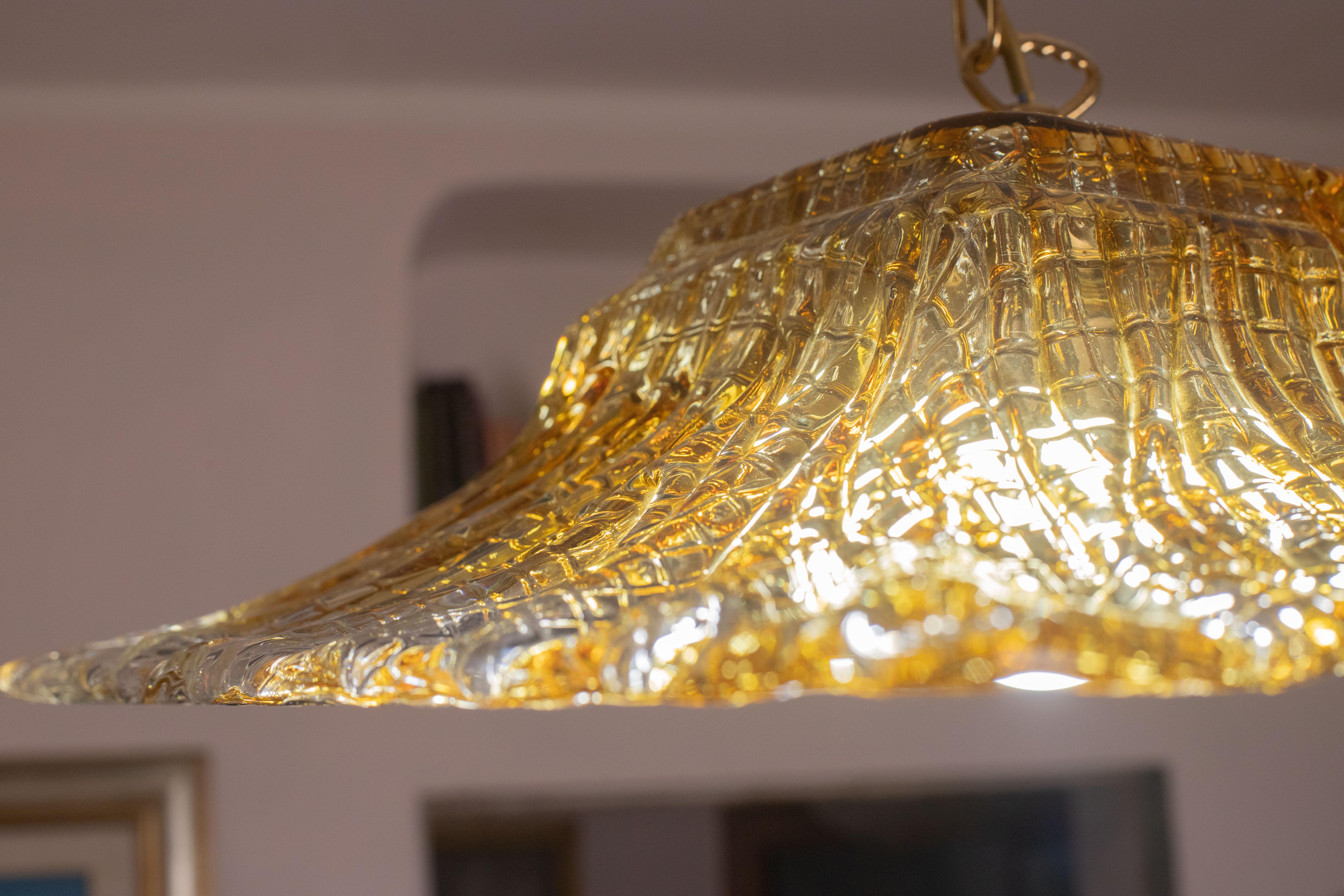 Art Glass Venetian Gold Vintage Chandelier, Murano Glass, 1970s For Sale
