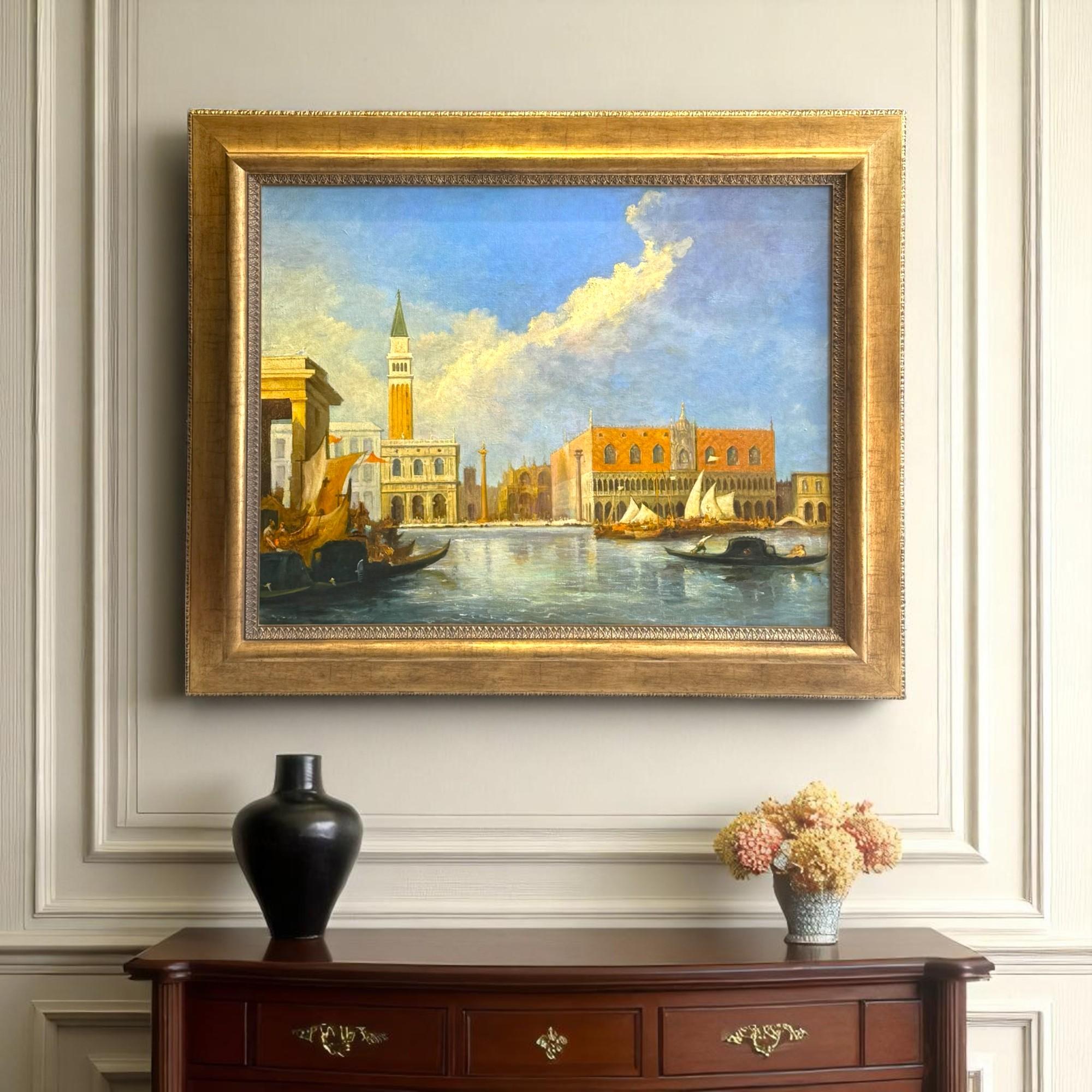 Scène du Grand Canal de Venise - Peinture à l'huile sur toile encadrée, 19e siècle en vente 4