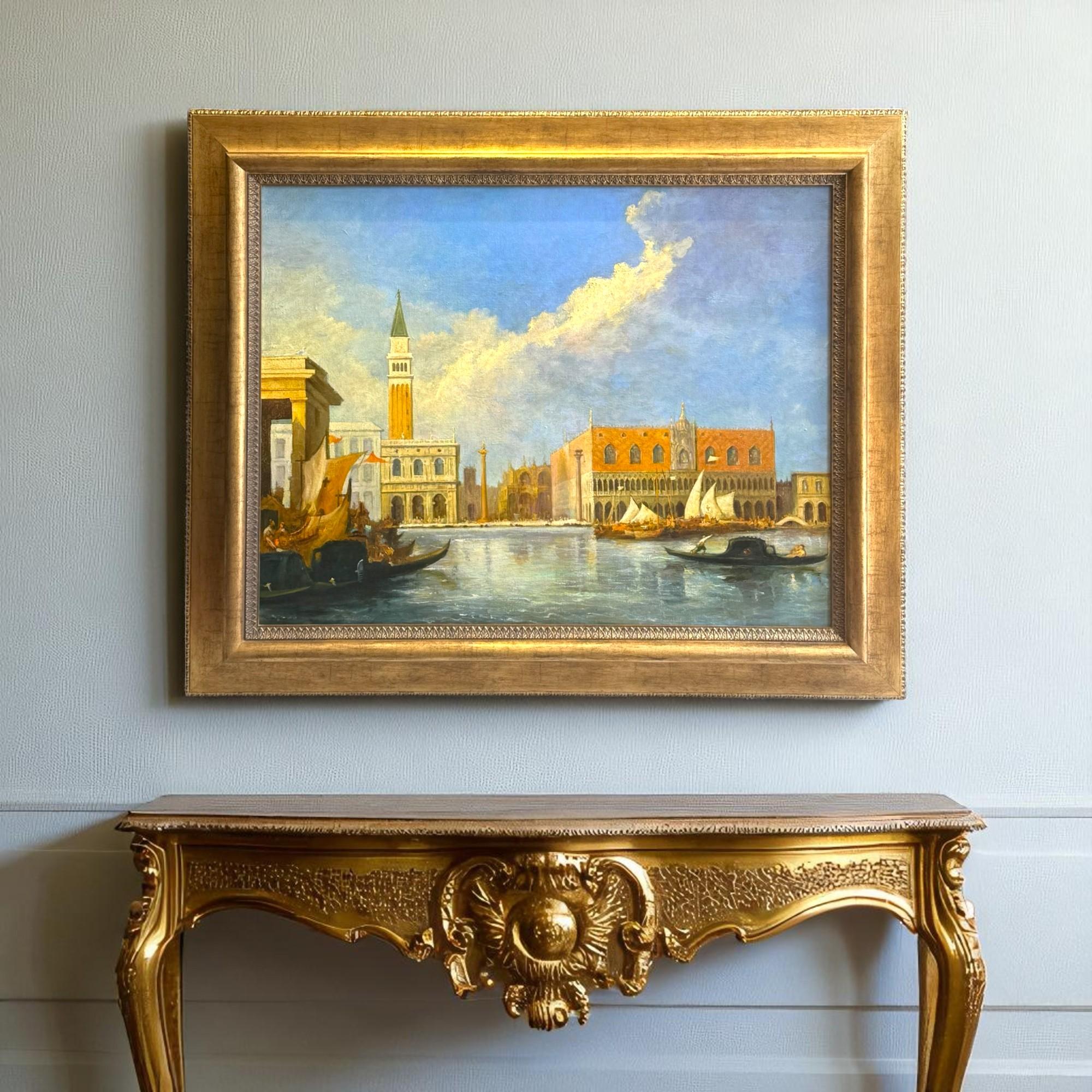 Scène du Grand Canal de Venise - Peinture à l'huile sur toile encadrée, 19e siècle en vente 5