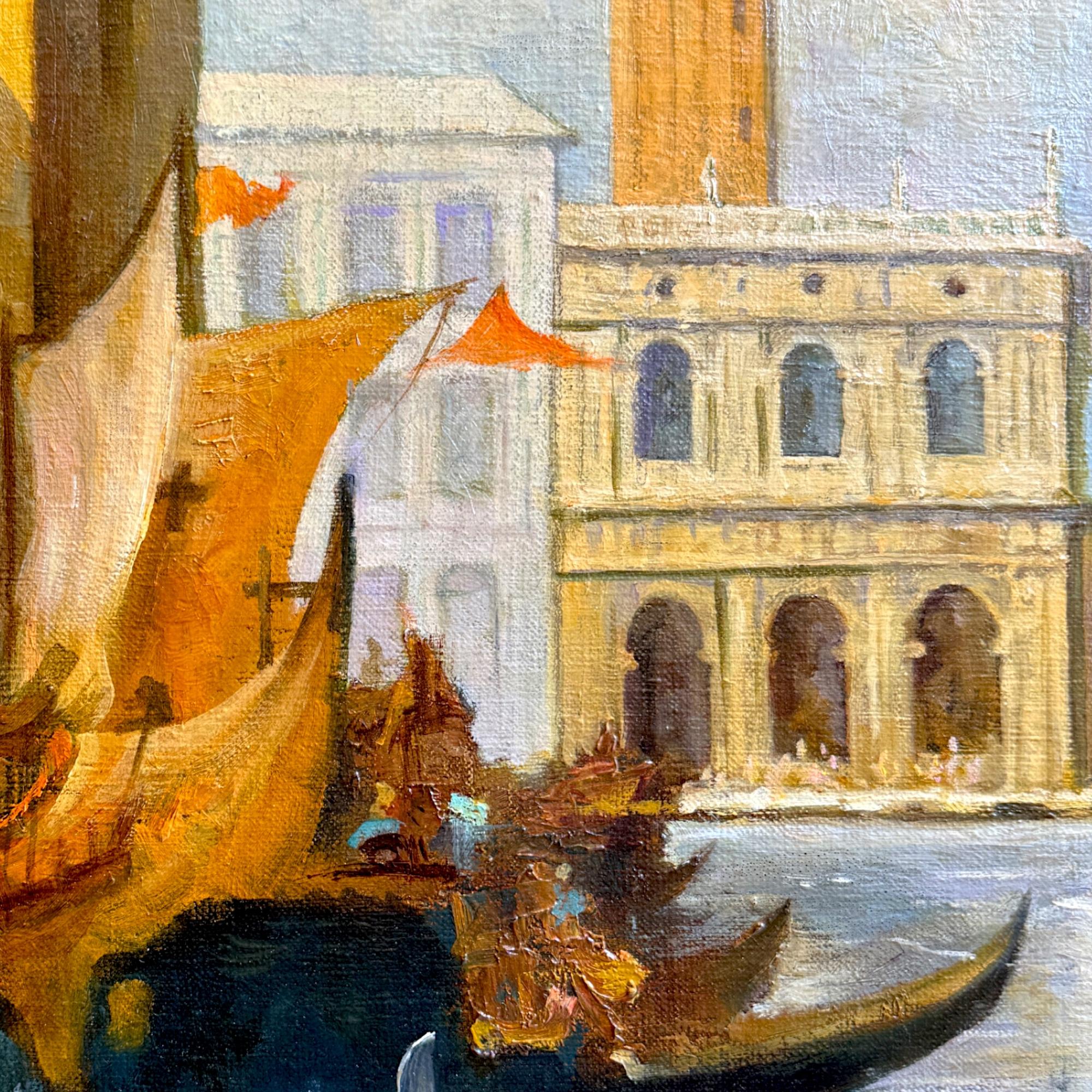 Huilé Scène du Grand Canal de Venise - Peinture à l'huile sur toile encadrée, 19e siècle en vente