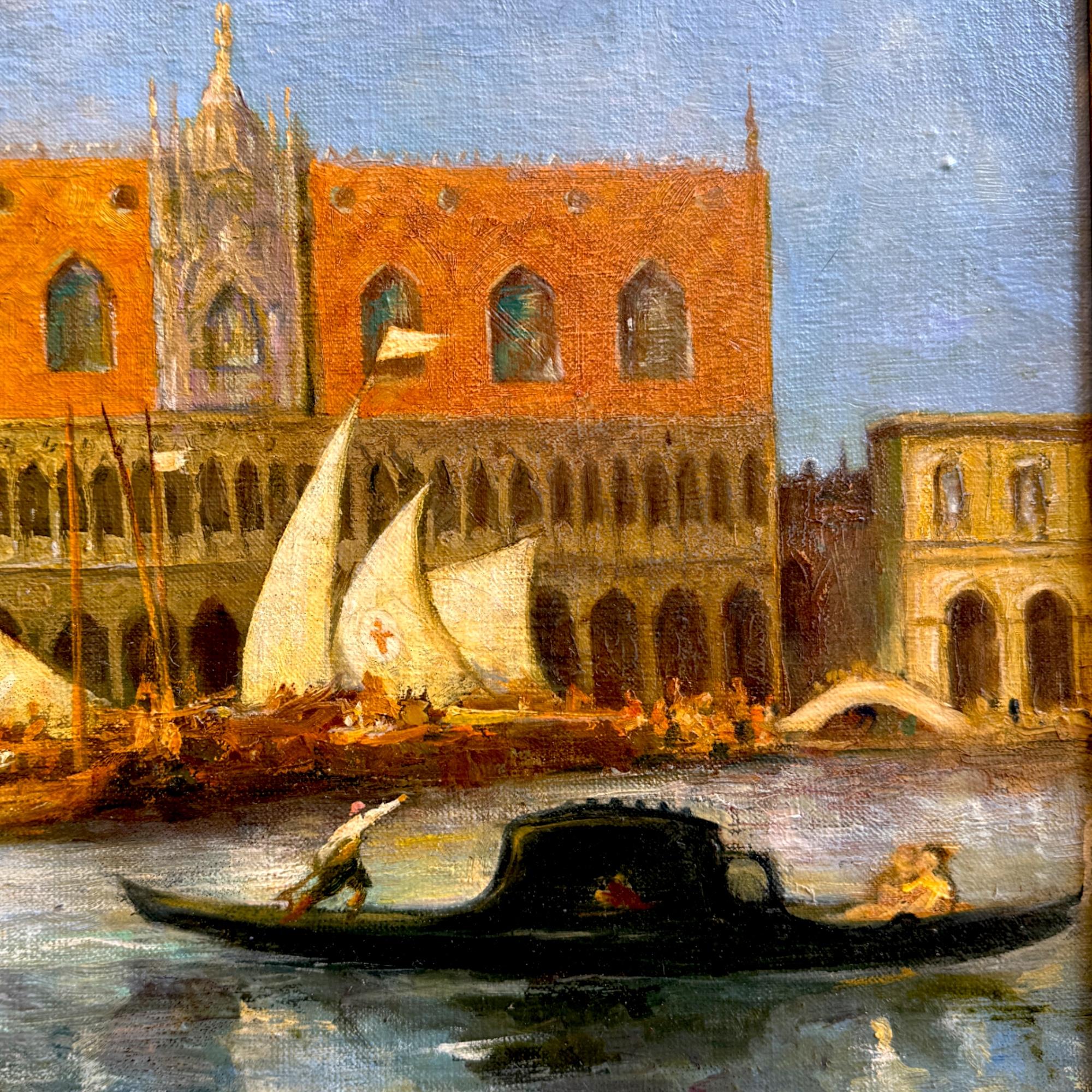 Scène du Grand Canal de Venise - Peinture à l'huile sur toile encadrée, 19e siècle Bon état - En vente à NICE, FR