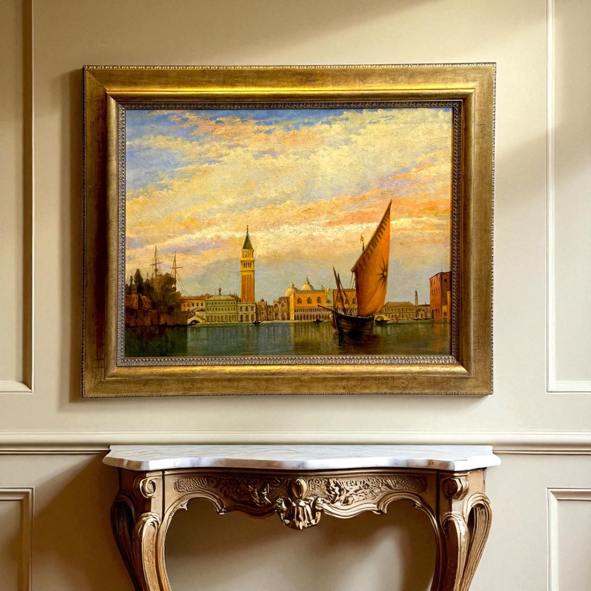 Venetian Grand Canal Sonnenuntergang Szene - Gerahmte Ölgemälde auf Leinwand, 19. im Angebot 7