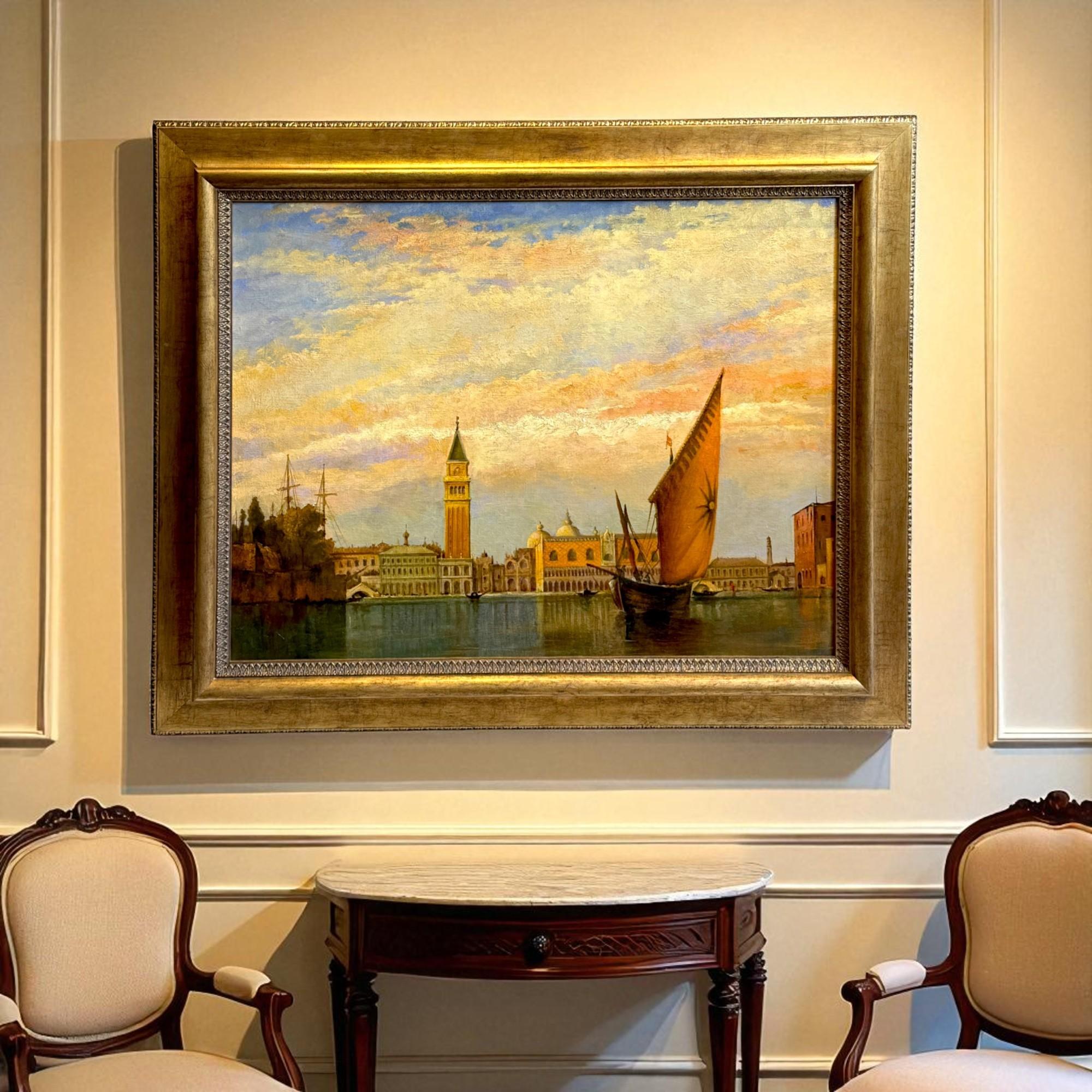 Venetian Grand Canal Sonnenuntergang Szene - Gerahmte Ölgemälde auf Leinwand, 19. im Angebot 8