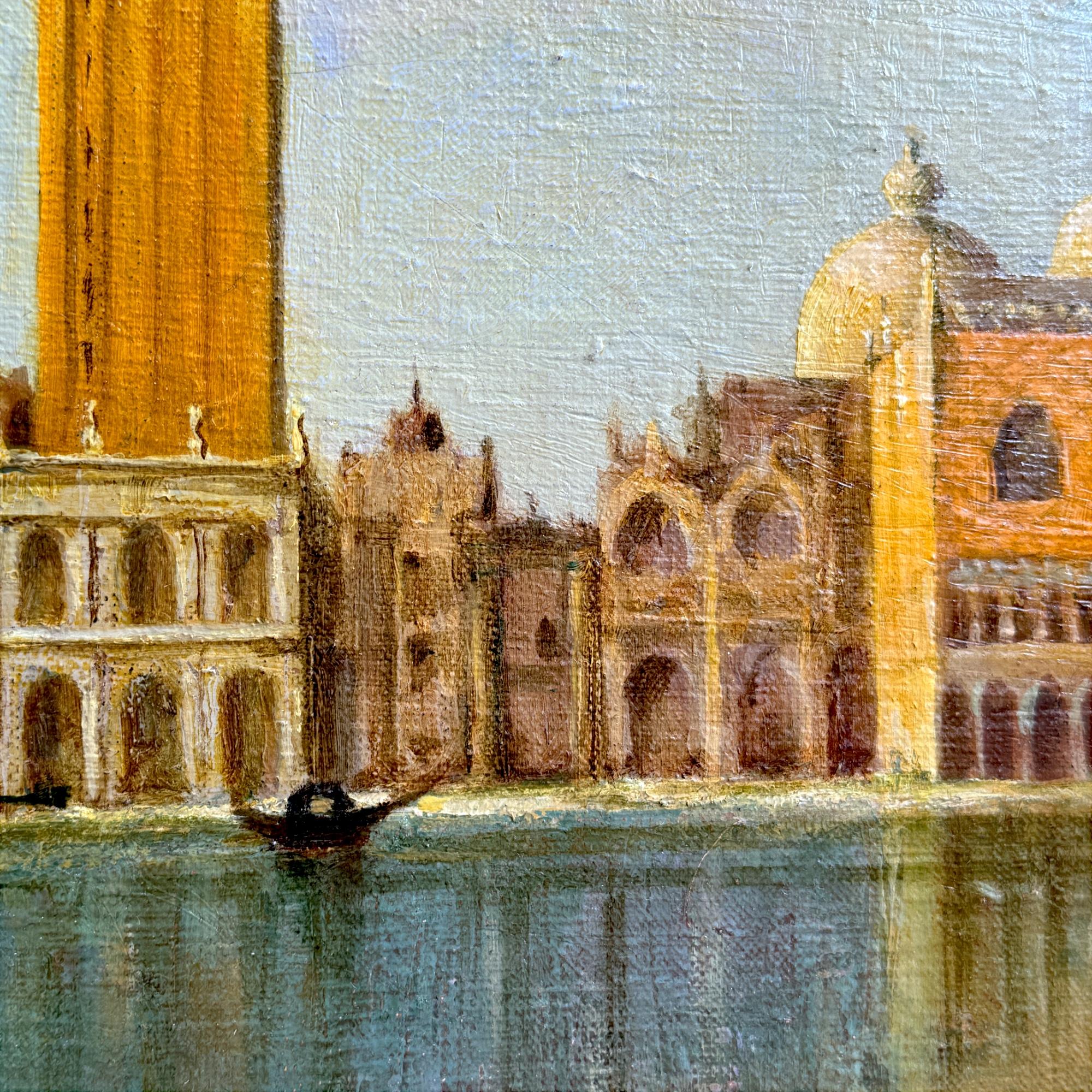 Venetian Grand Canal Sonnenuntergang Szene - Gerahmte Ölgemälde auf Leinwand, 19. (Geölt) im Angebot