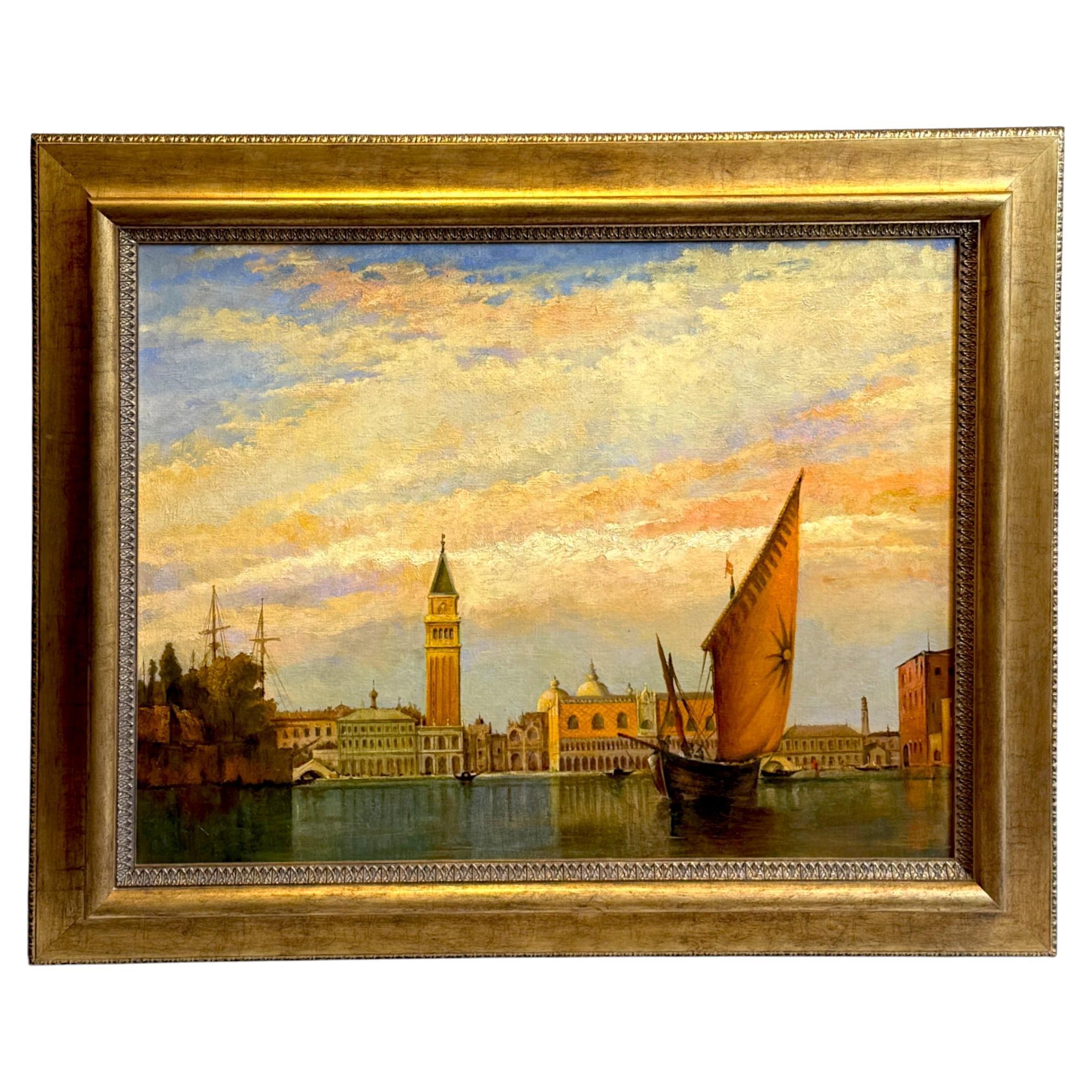 Venetian Grand Canal Sonnenuntergang Szene - Gerahmte Ölgemälde auf Leinwand, 19.