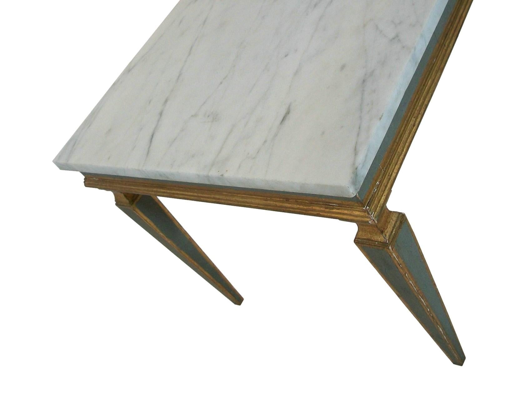 Venetian Gray Painted & Parcel Gilt Coffee Table - Marble Top - Mid 20th Century For Sale 1