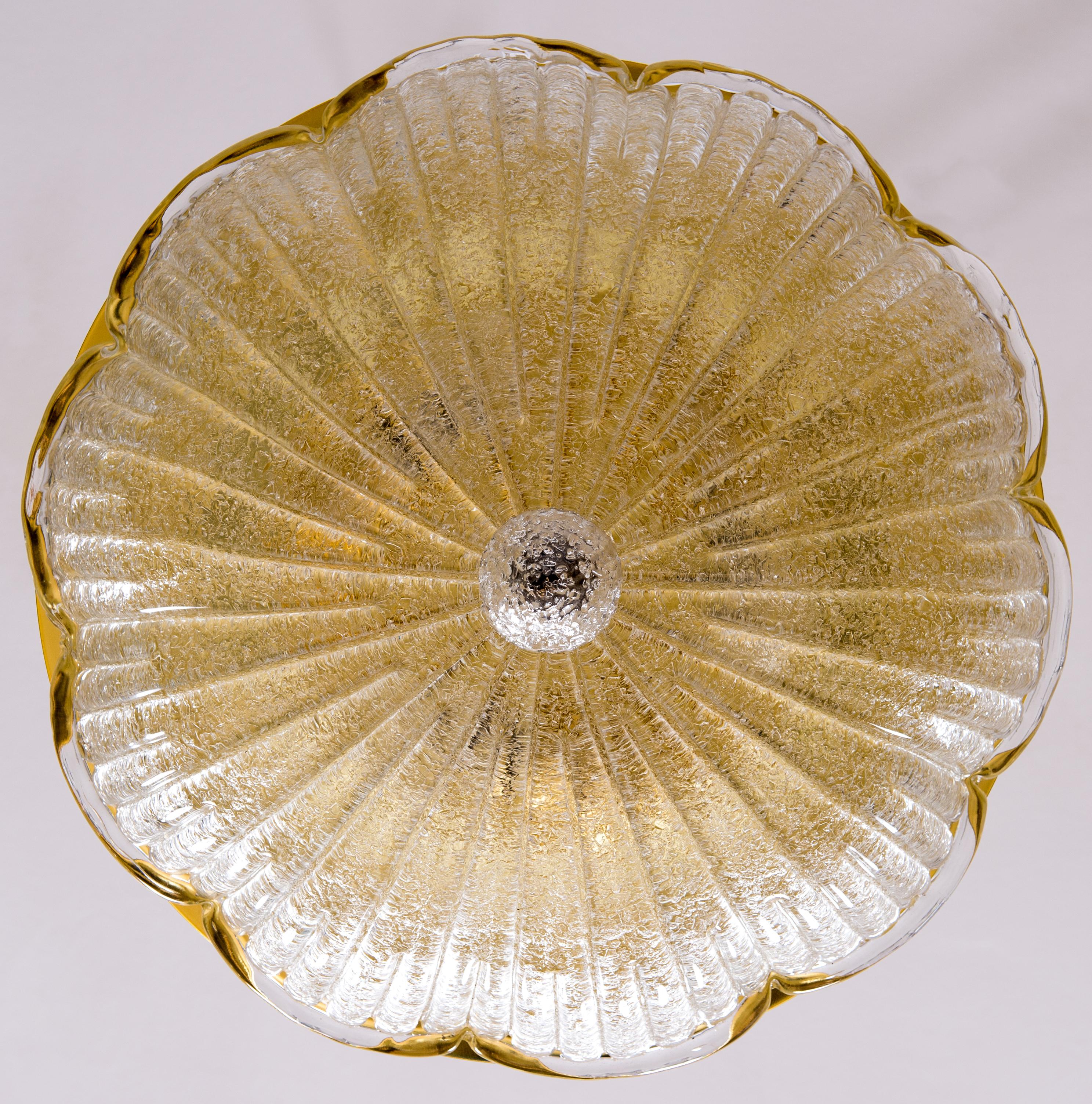 Late 20th Century Venetian Grit Flush Mount in Blown Murano Glass Italy with 6 Lights 1980s
