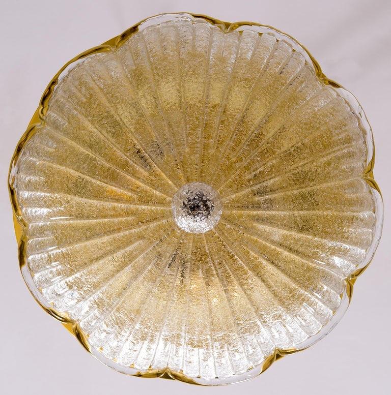 Modern Venetian Grit Flush Mount in Blown Murano Glass submerged gold Italy 1980s