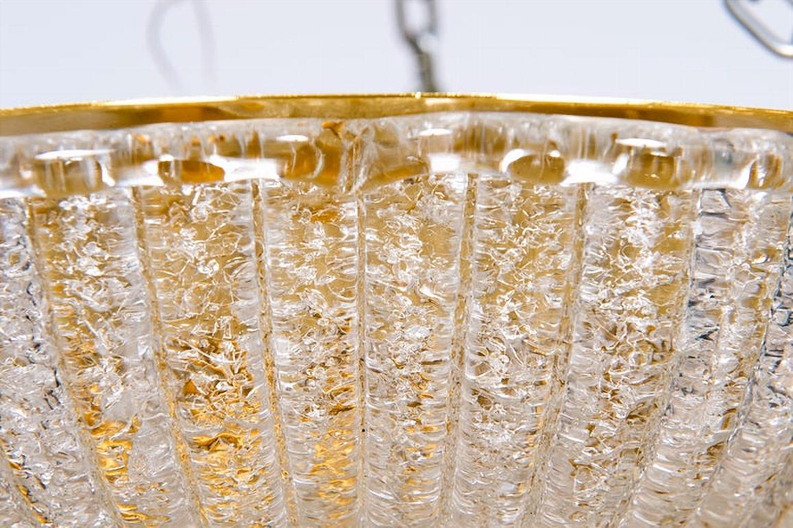 Hand-Crafted Venetian Grit Flush Mount in Blown Murano Glass submerged gold Italy 1980s