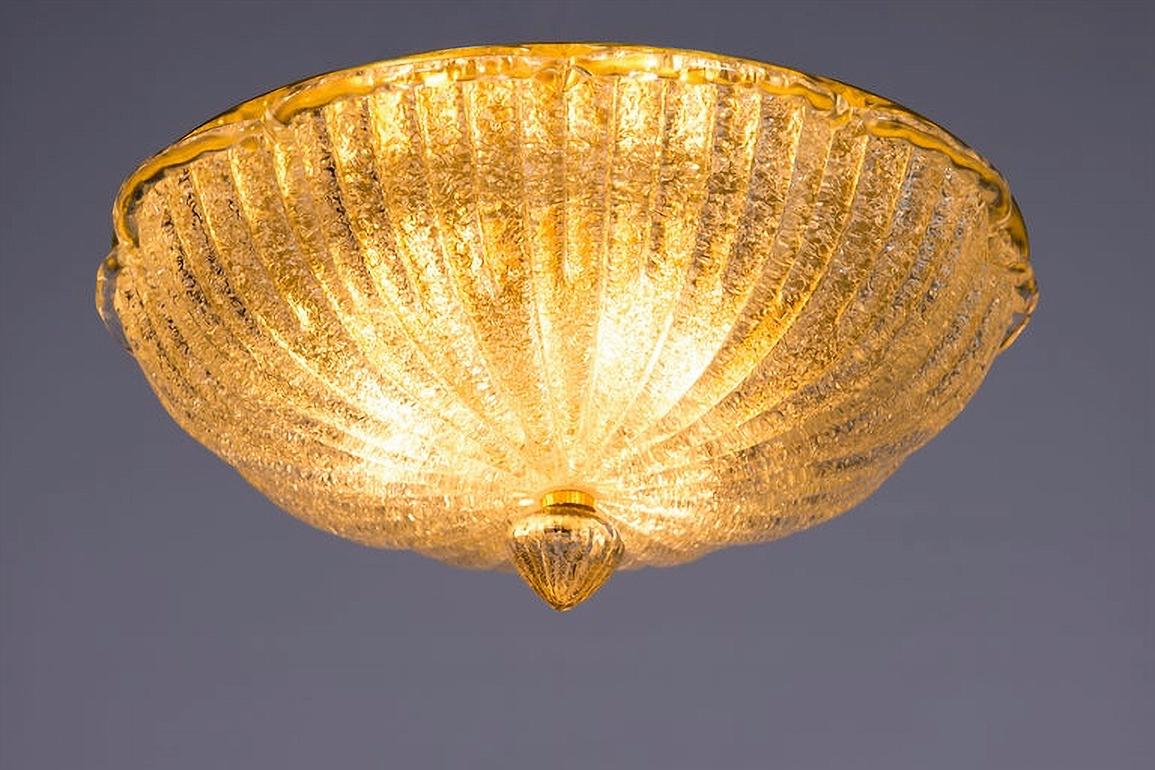 Late 20th Century Venetian Grit Flush Mount in Blown Murano Glass submerged gold Italy 1980s