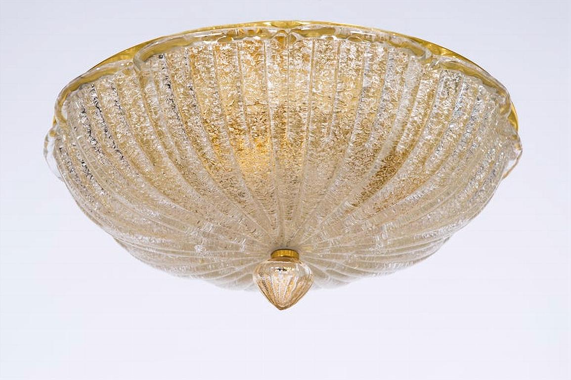 Venetian Grit Flush Mount in Blown Murano Glass submerged gold Italy 1980s 1