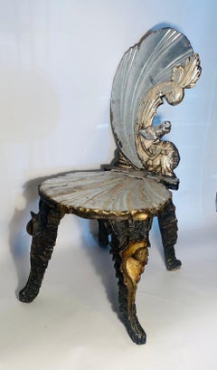Venezianischer Grotto-Stuhl, versilberter Seepferdchenrücken, spätes 18. oder frühes 19. Jahrhundert