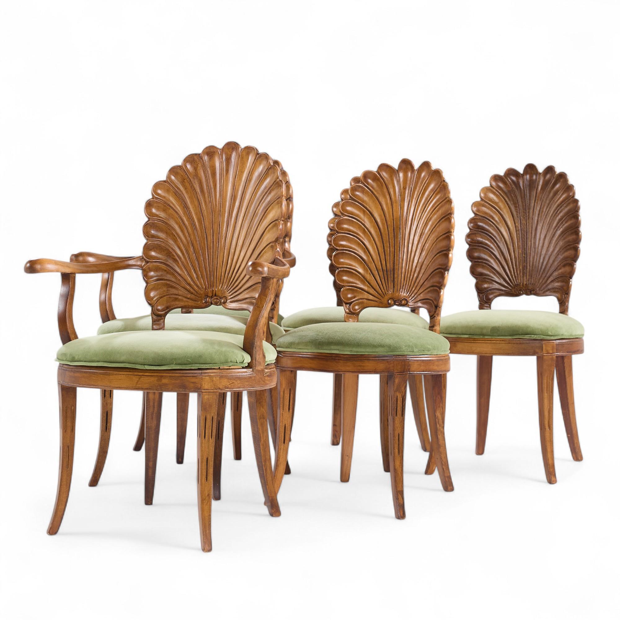 Italian Venetian Grotto Hollywood Regency Scalloped Shell Back Dining Chairs - Set of 6 For Sale