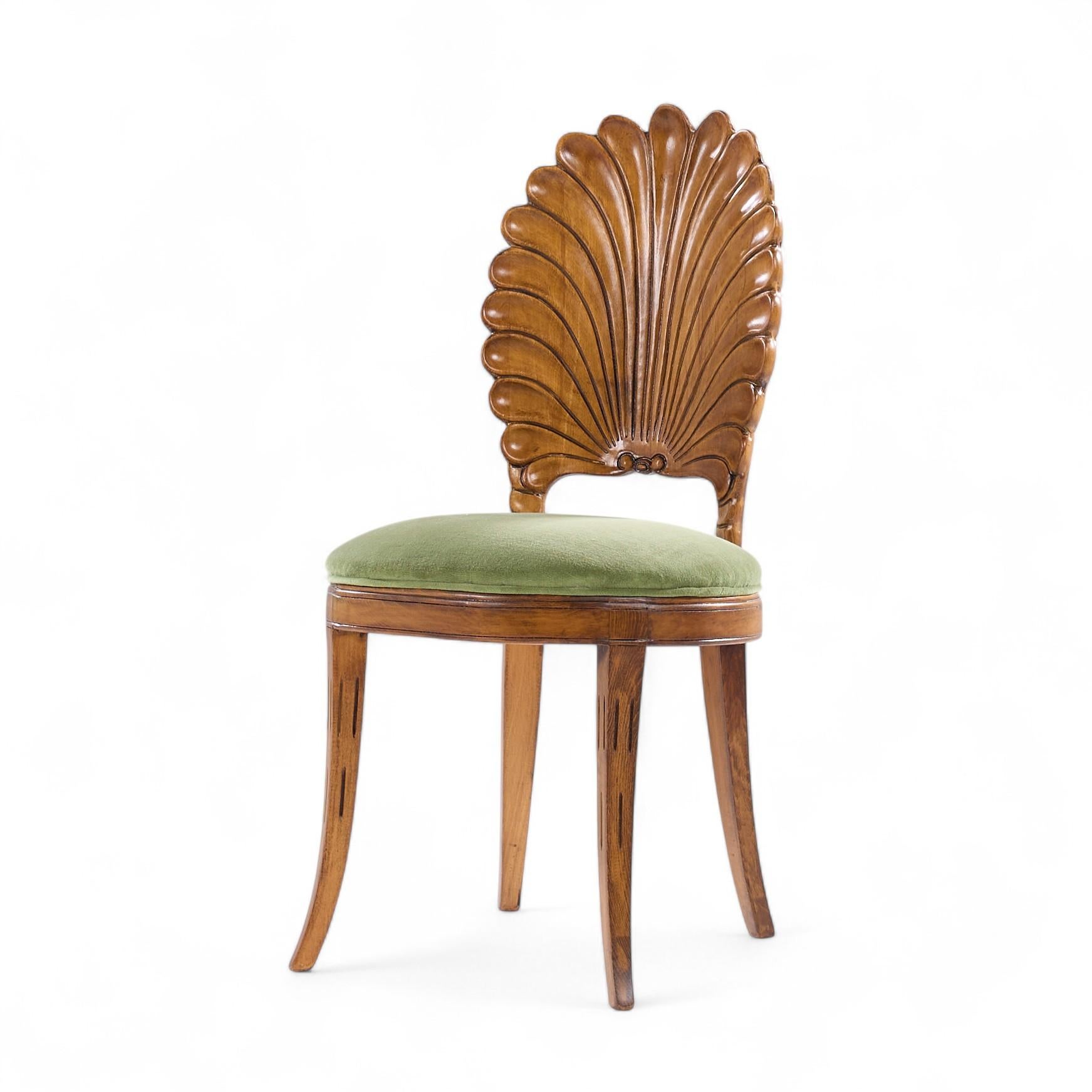 Upholstery Venetian Grotto Hollywood Regency Scalloped Shell Back Dining Chairs - Set of 6 For Sale