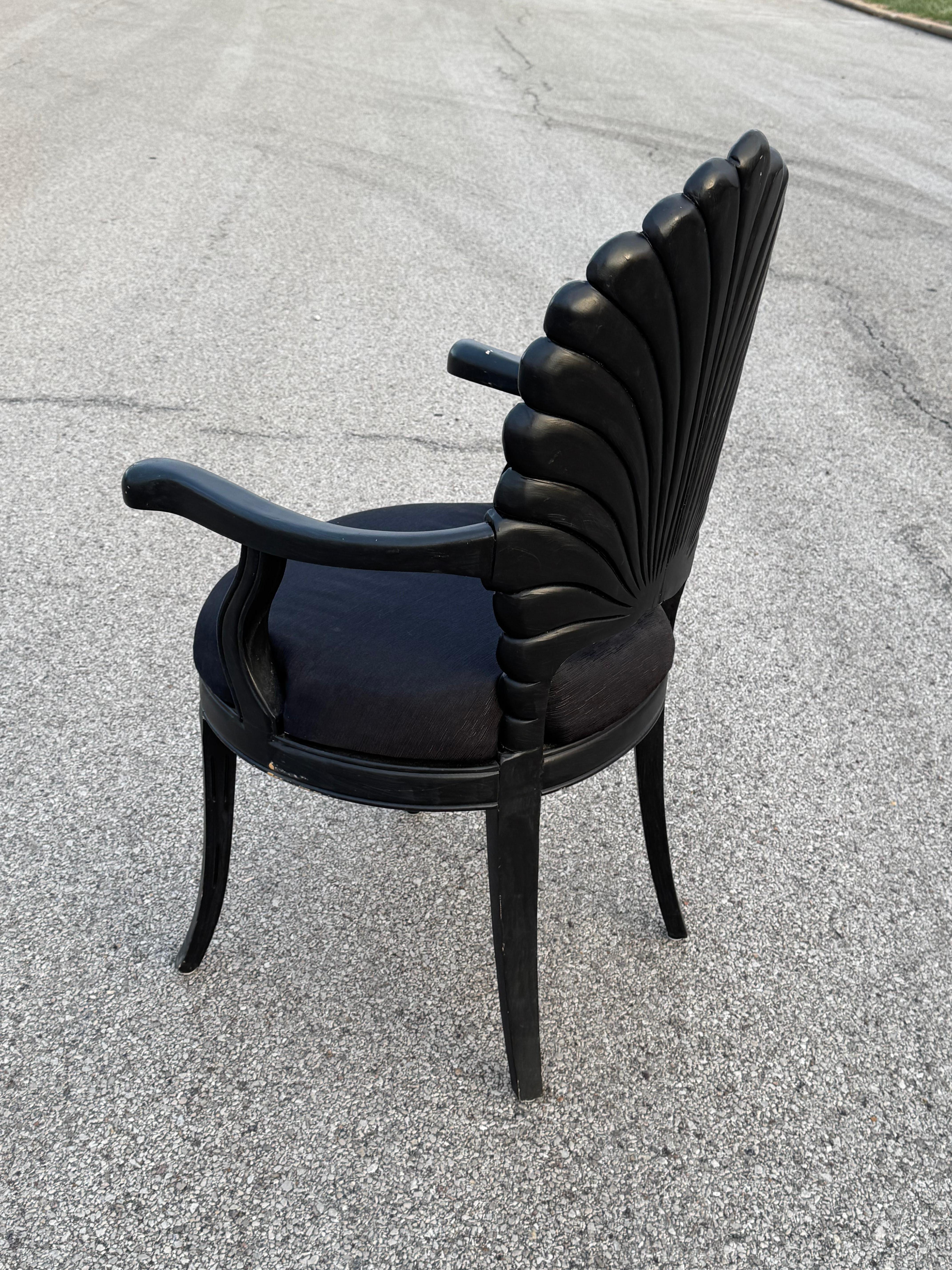 Venezianische Grotte Stil Scalloped schwarz lackiertem Holz Shell zurück Schreibtischstuhl 70s im Angebot 3