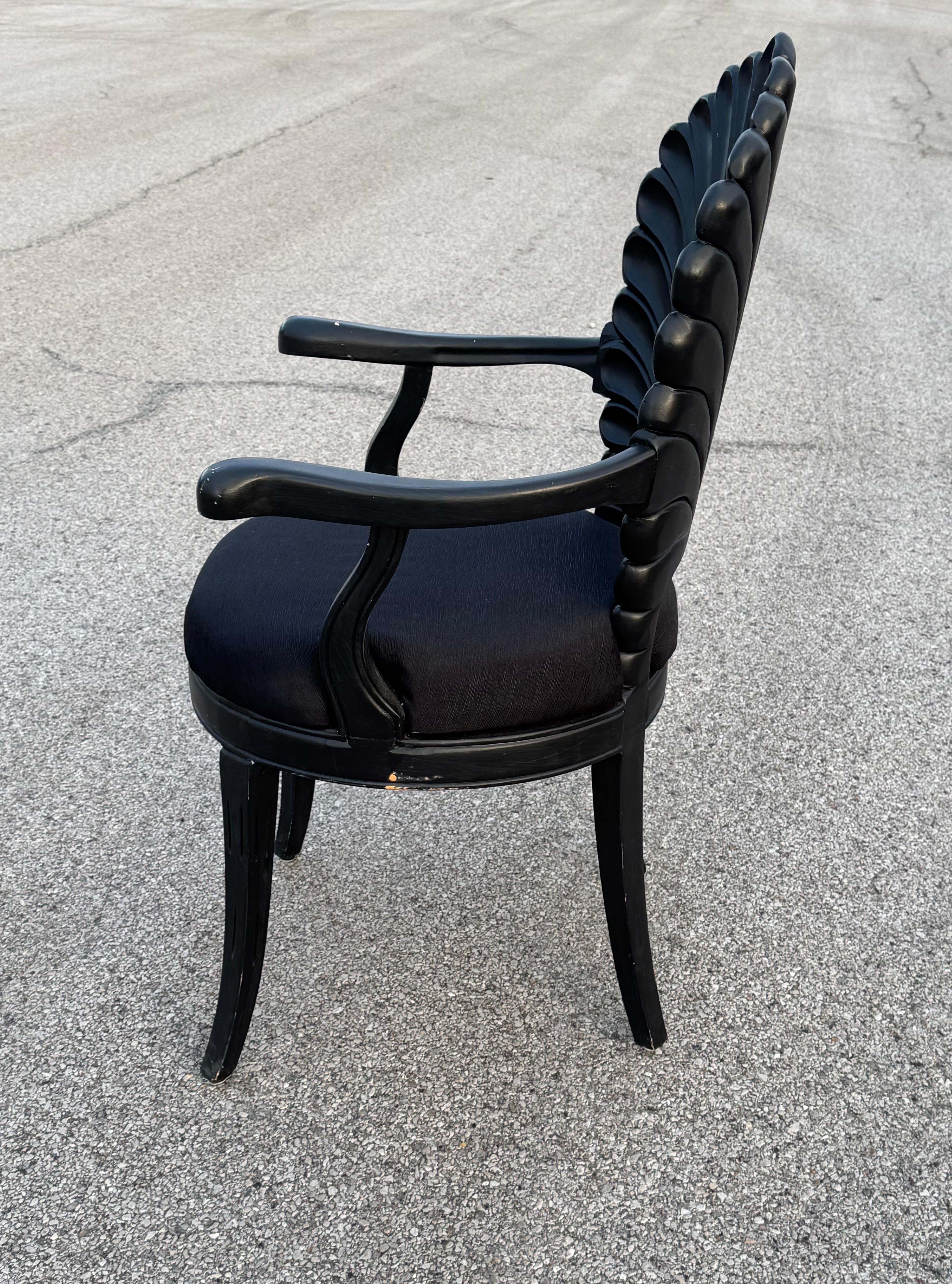 Venezianische Grotte Stil Scalloped schwarz lackiertem Holz Shell zurück Schreibtischstuhl 70s im Angebot 4