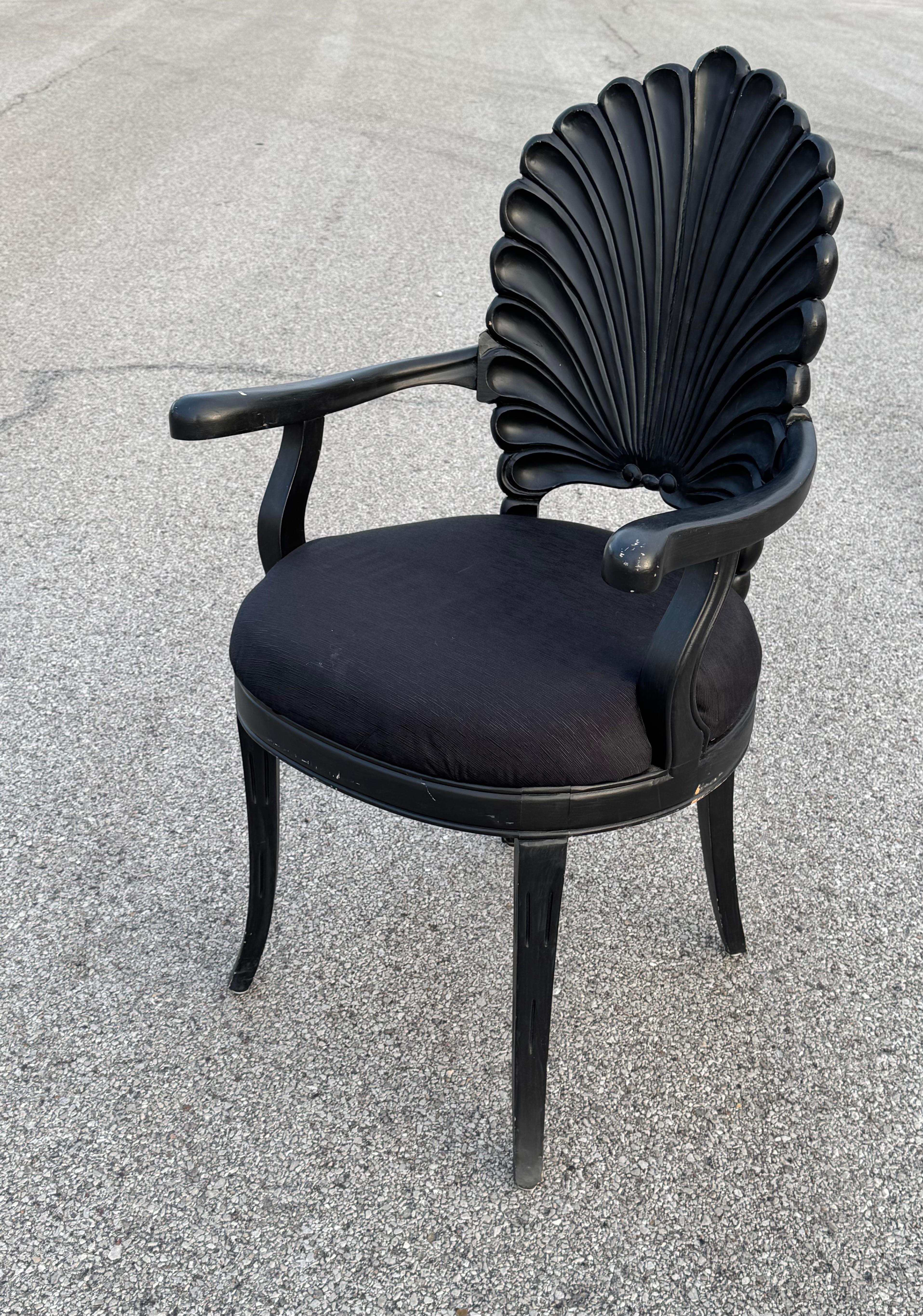 Venezianische Grotte Stil Scalloped schwarz lackiertem Holz Shell zurück Schreibtischstuhl 70s im Angebot 5