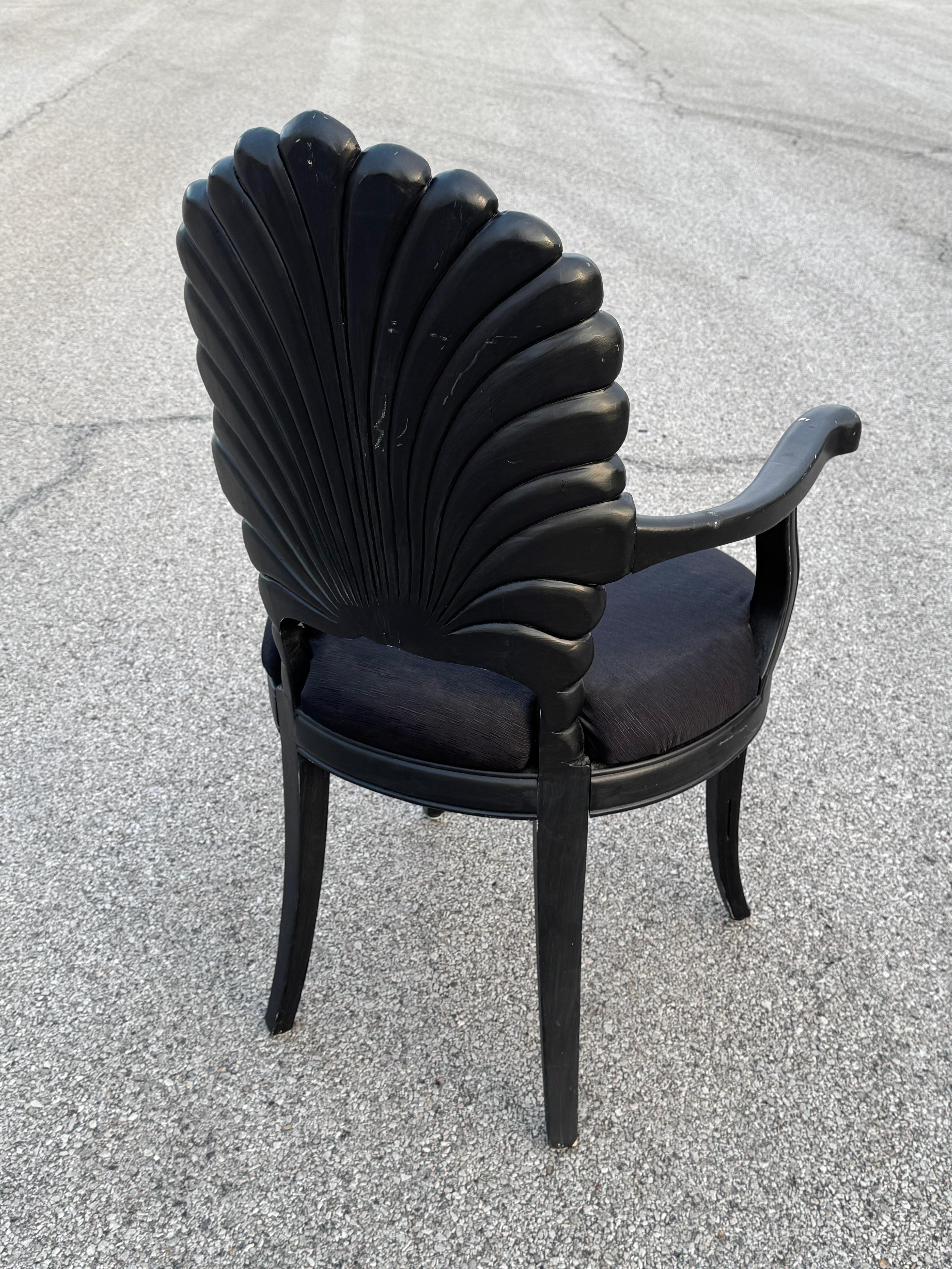 Venezianische Grotte Stil Scalloped schwarz lackiertem Holz Shell zurück Schreibtischstuhl 70s im Angebot 2
