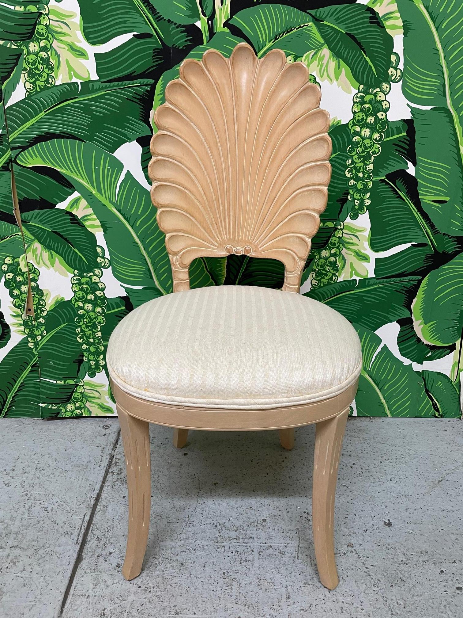 Hollywood Regency Venetian Grotto Style Shell Back Dining Chairs, Set of 6