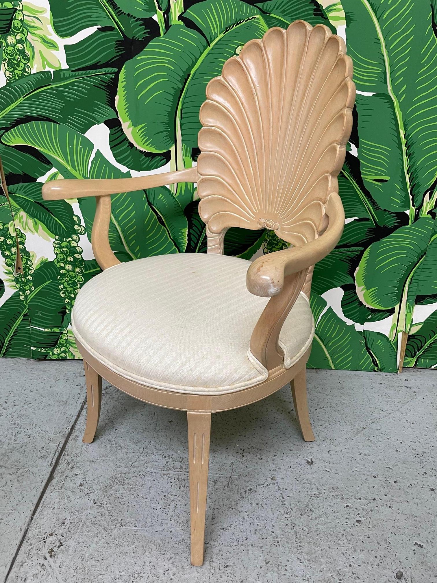 Upholstery Venetian Grotto Style Shell Back Dining Chairs, Set of 6