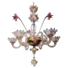 Venetian Hand Blown Vibrant Colored Opaline Murano Candle Chandelier