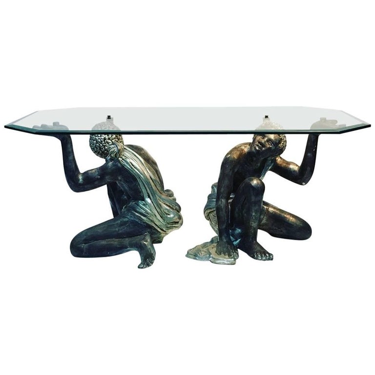 Venetian Hand Carved Wood Blackamoor Base Coffee Table For At Venetian Hand Carved Wood Blackamoor Base Coffee Table For