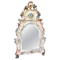 Antique Venetian Hand Painted and Carved Floral Decorated Wall Mirror